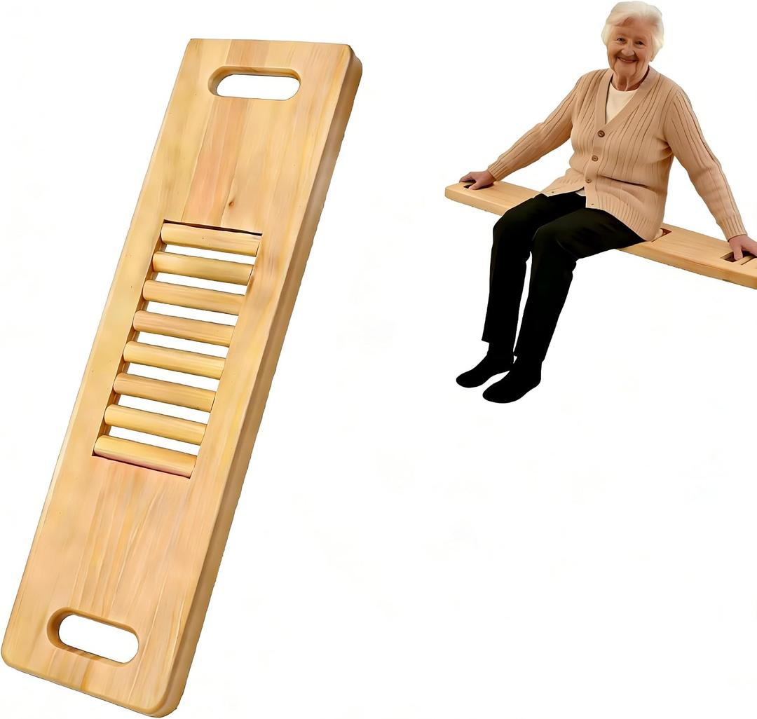Wooden Transfer Board and Slide Board,Central scrollable,Senior and Handicap Move Assist and Slide Transfers, Holds up to 400 Pounds,2 Cut Out Handles(32x10x1)