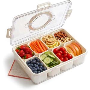 Dishwasher Safe Snackle Box Container 8 Compartments - Divided Serving Tray with Lid and Handle - Portable Snack Box BPA Free - Premium PCTG Plastic Snack Tray