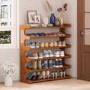 Leo IRis Bamboo Shoe Rack - 4/5/6 Tier Shoe Shelf Organizer, Entryway Free Standing Shoe Storage Rack, Multi-Layer Shoe Stand for Closet, Hallway, Bedroom， Space Saving Furniture