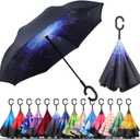 LLanxiry Windproof Inverted Umbrella, Large Reverse Umbrellas for Rain with C-shaped Handle Big Upside Down Inside Out Umbrella for Women & Men (starry sky)