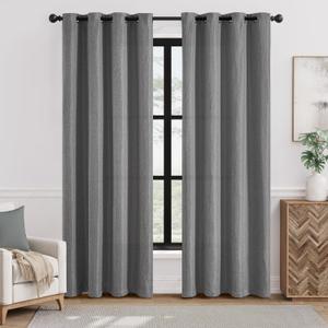 jinchan Linen Textured Curtains for Living Room Darkening Bedrooms Thermal Insulated Living Room Linen Look Gray Curtains Window Drape Single Panel, W52 x L90, Grey (52"W x 90"L (Pack of 1))