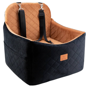 Dog Car Seats for Small/Medium Dogs, FurFrolic Memory Foam Dog Booster Seat for Small Dogs up to 35 lbs, Travel Pet Car Seat with Washable Detachable Cover, Storage Pockets, 2 Safety Belt, Black Brown