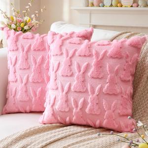 Artscope Easter Bunny Pillow Covers 12x20 Set of 2 Decorative Easter Rabbit Throw Pillow Cases Soft Plush Faux Fur Couch Cushion Case for Holiday Sofa Bed Room Home Decor-Beige