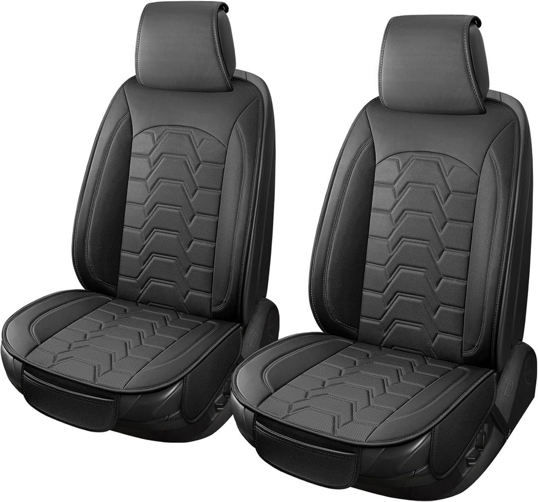 Leather Car Seat Covers Breathable Front Seat Protector Automotive seat Covers Universal Fit for Most Vehicles Cars Trucks SUVs Vans (Black2PCS)