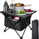 Foldable Camping Side Table, Ultralight Small Beach Aluminum, Portable Outdoor Table with Carry Bag and Storage for Picnic, Grill, Hiking, Fishing, Sand, Camping, Black