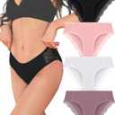 FINETOO Cotton Underwear for Women Sexy Lace Bikini Panties Low Rise Soft Stretch ladies Cheeky Hipster 4 Pack(4A, M)