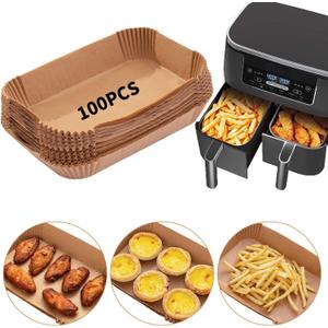 Air Fryer Disposable Paper Liner, 100PCS Food Grade Parchment Liners for Ninja DZ201,Ninja Foodi Dual Air Fryer Accessories Baking Paper (9 * 6, Natural)