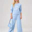 Tween Girls Clothes Off The Shoulder Sweatshirt and Wide Leg Sweatpants Sweatsuit Size 7-14 (Blue, S)