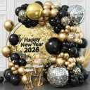 Black and Gold Balloons Garland Arch Kit, 18 12 10 5 Inch Black Metallic Gold Balloon Arch Kit, Champagne Gold Party Decorations with 4D Disco Balloon for Graduation Birthday Retirement New Year