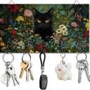 Black Cat Wildflowers Key Holder Key Hooks Wall Mounted Wooden Key Racks with 5 Hooks Key Storage Organizer House Key Hanger for Wall Decor Front Door Entryway Hallway Kitchen New Home Gift