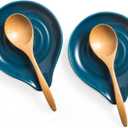 LAUCHUH Spoon Rest for Stove Top, Ceramic Spoon Holder for Kitchen Counter Large Spatula Holder for Spoons, Ladles, Tongs, Christmas Decor, Set of 2, 5 inch, Blue
