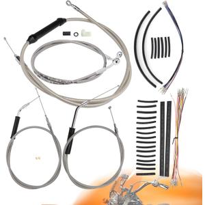 16" Dyna Cables Kit Handlebar Extended CAN-Bus/Turn Signal Wires/Clutch/Throttle Cables/Brake Line for 1996-2006 Non-ABS Dyna FXD Super Glide, FXDWG Wide Glide, FXDL Low Rider, Chrome