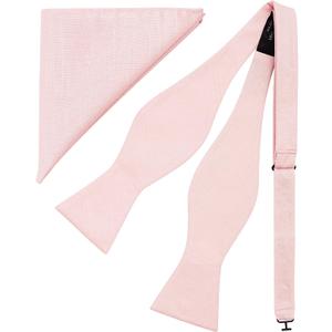 BELLUNO Solid Bow Tie and Pocket Square for Men Tuexdo, Self-Tied Cotton Linen Bow Tie Set