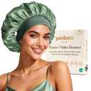 YANIBEST Silk Bonnet for Sleeping Women, Double Layer Hair Satin Bonnets with Elastic Band, Sleep Cap Curly Natural Hair (One Size, Green)