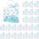 Sweetude 24 Pcs Blue Bow Seashell Clear PVC Gift Bags with Handle and Ribbon, Ocean Party Favor Bags Bulk Beach Goodie Treat Tote for Birthday Summer Wedding Party Supplies, 7.9" x 7.9" x 3.2"
