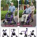 Walkers for Seniors with Seat, Extra Wide 2 in 1 Rollator Walker & Transport Chair with Reversible Backrest & Detachable Footrests, Foldable Wheelchair Combo with 8" Anti-Slip PU Wheels, Purple