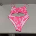 Meyeeka Womens Scoop Neck Cut Out Front Lace Up Back High Cut Monokini One Piece Swimsuit (Large, Tie Dye - Rosy)