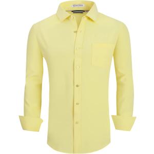 Alex Vando Mens Dress Shirt Wrinkle Free Regular Fit 4-Way Stretch Button Down Shirts (XX-Large, Yellow)