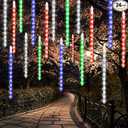 24 Tubes Meteor Shower Lights, Outdoor Icicles Christmas Lights, 12 Inch 864 LED Iciclelights Snow Falling Light, Connectable Raindrop Light, Xmas Wedding Party Tree Holiday Decor, Multicolor