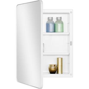 White 16x22 Medicine Cabinet, Bathroom Mirror with Adjustable Storage Shelf | White Bathroom Wall Cabinet with 2 Adjustable Plastic Shelves, Reversible Door; Pre-Assembled for Recessed/Surface Mounting