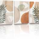 HesenDot Abstract Botanical Wall Art Set of 3, 40x60CM Neutral Plant Framed Canvas Prints, Beige Green Boho Aesthetic Wall Decor for Living Room Bedroom Bathroom Office Home