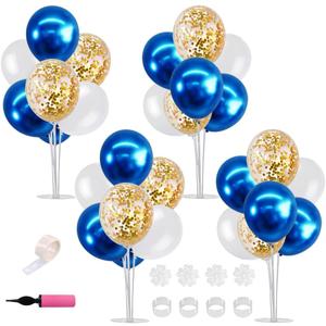 TONIFUL 4 Set White Blue Gold Balloon Centerpieces for Table,Balloon Bouquet Kit for Retirement,Baby Boy Baptism Party,Class of 2026 Graduation Decoration,Birthday Decorations