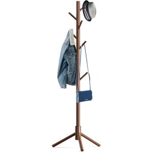 Wooden Tree Coat Rack Stand,Sturdy Freestanding Coat Rack with 8 Hooks,3 Adjustable Height for Child Adult,Wood Coat Stand Tree Fits Entryway Bedroom Office for Bags,Hats (1 PC, Brown)