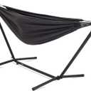 EchoSmile Double Hammock with Detachable Stand - 480 lbs Heavy Duty 2 Person Hammock Adjustable Hooks Indoor Outdoor Stand Hammock Durable Steel Frame - Gray (Grey)