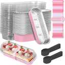 Mini Loaf Pans with Lids, 50 Pack Mini Cake Pans with Lids and Spoons, 6.8 Oz Disposable Aluminum Foil Baking Pans Tins Containers for Cheesecake, Holiday Bake, Bread (Pink)