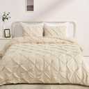 Amazon Basics Soft, Breathable Queen Size Comforter Set, All-Season Down-Alternative 3-Piece Bedding Set, Pinch Pleat Design with Piped Edges, Full/Queen, Beige