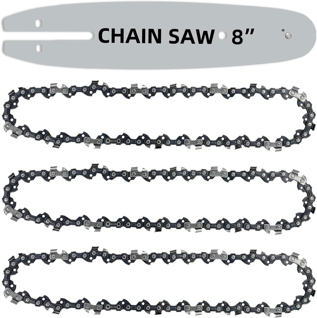 3 Pack Chainsaw Chains and Bar for Chainsaw Replacement Chains and Bar (8" 33DL.050 3/8" LP 3Chains+1Bar)