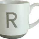 COLLECTIVE HOME - Ceramic Mug, Uppercase Letter Design, Matte Sandstone Texture, Minimalist and Stylish, 15oz, Perfect for Personalized Gifts (R)