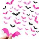 2 x Pink Halloween Decor, Spooky Halloween Party Supplies Stickers, 3D Bats Wall Decal, Cute Halloween Decorations Indoor for Bedroom, Bathroom, Home, Door, Window, Office