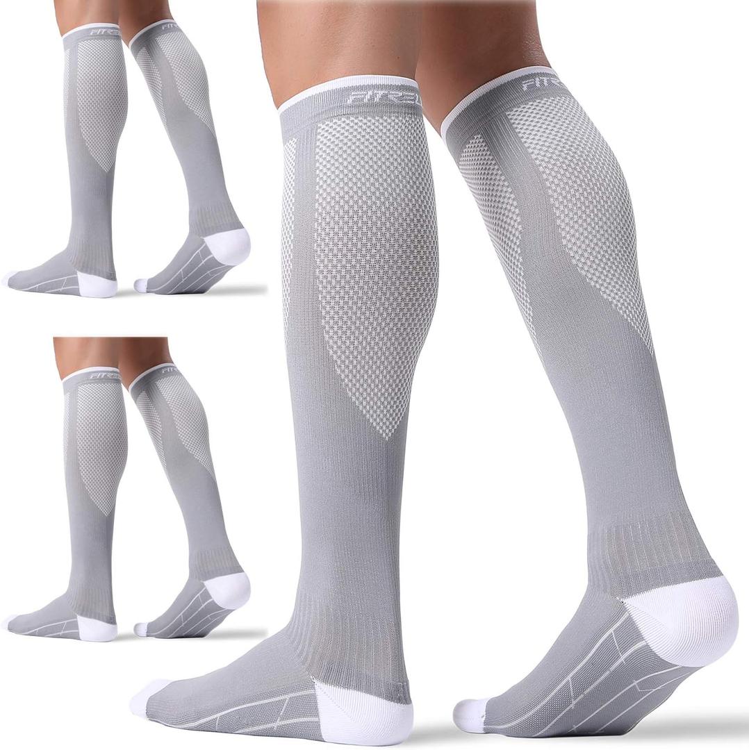FITRELL 3 Pairs Compression Socks for Women and Men 20-30mmHg-Circulation Support Socks (Large-X-Large, Grey)