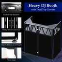 Portable DJ Booth Facade Stand, Foldable DJ Table 40" x 20" x 45" Tabletop, DJ Facade Station for DJ Controller, Mixer & LaptopEvents&Parties Includes Carry Bag&Two Metal Corner Tables.