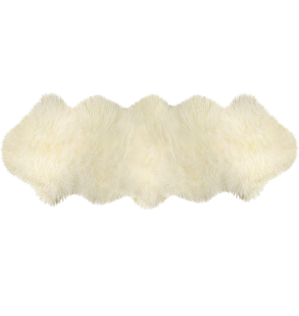 Natural Milan Genuine Sheepskin Area Rugs with Thick and Lush Pile, Fluffy Sheep Fur Rug with Anti-Skid Backing for Bedroom Living Room, Double Pelt, Platinum, 2' x 6'