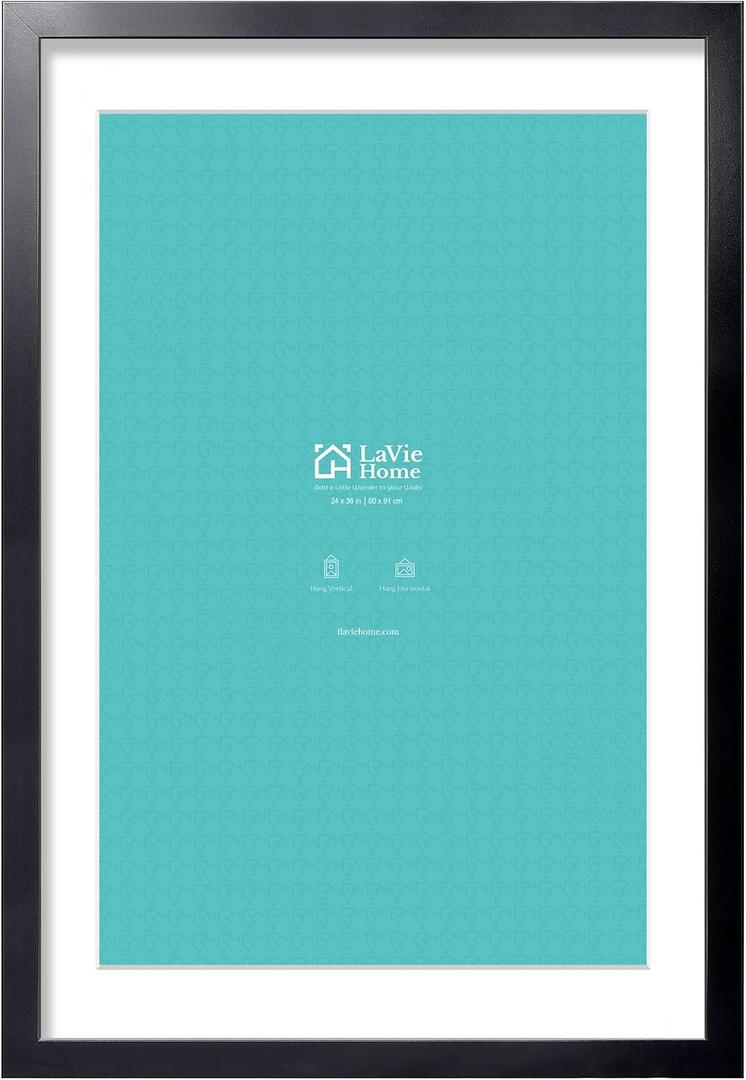 LaVie Home 24x36 Picture Frame Black Poster Frame,Display Pictures 20x30 with Mat or 24x36 Without Mat, Stable and Sturdy Frame and Polished Plexiglass, Horizontal and Vertical Format of The Walls