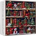 Christmas Bookshelf 1000 Piece Puzzle for Adults, PICKFORU Colorful Book Pages Jigsaw Puzzles Santa Claus Snowman, Hard Difficult Embroidery Library Theme as House Decor