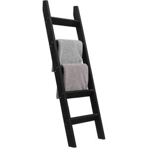 FUIN 5ft (58") Wood Blanket Ladder Living Room Decorative Wall Leaning Farmhouse Quilt Display Holder Storage Rustic Wooden Towel Rack for Bathroom, Black (KD Side Rails)