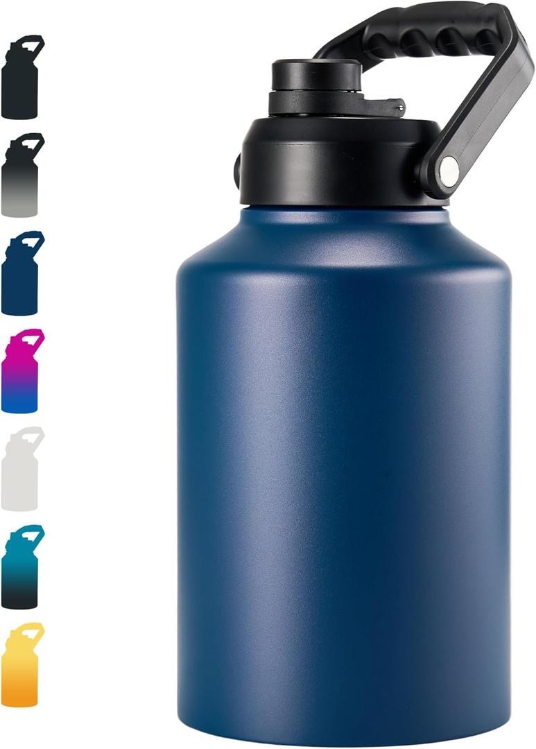 Fijinhom Insulated Gallon Jug, Large 128oz Stainless Steel Insulated Water Bottles with Handle, Double-Wall Vacuum Insulation for Construction Sites, Camping and Hiking, Blue