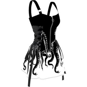 FEAPHY Women's Gothic Dress Galaxy Sun Star Sleeveless Zip Front Lace Up A-Line Mini Dress