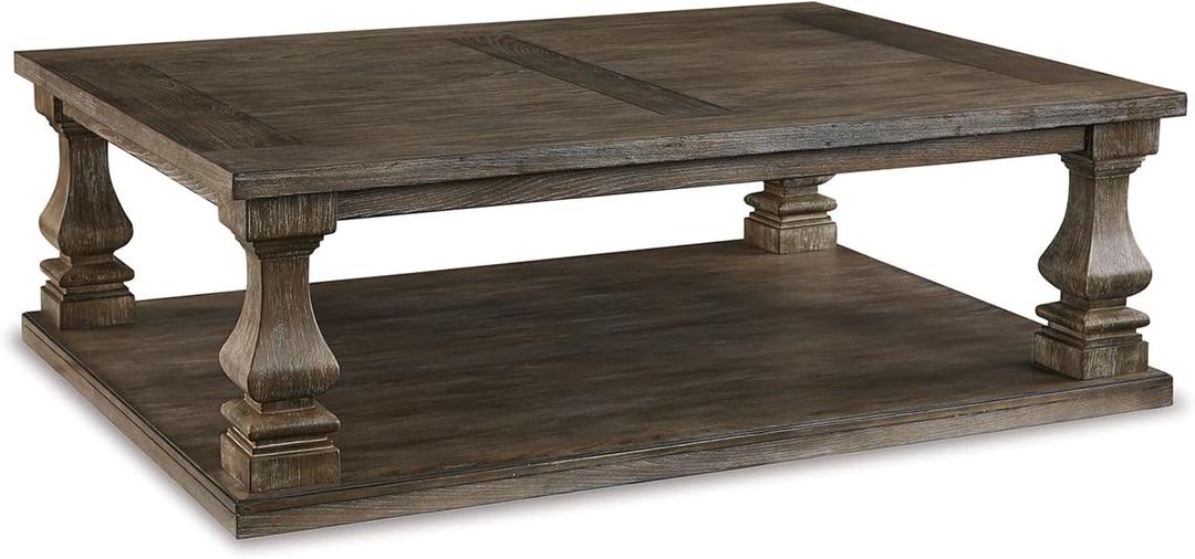 Signature Design by Ashley Johnelle Farmhouse Coffee Table with Weathered Gray Finish, Gray, 54"w X 40"d X 18"h
