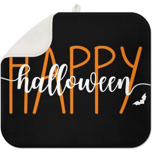 Happy Halloween Dish Drying Mat for Kitchen Counter 16x18 Inch Spooky Absorbent Dish Mats Halloween Kitchen Drainer Rack Pad Decor