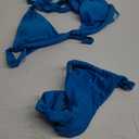 Women Thong Bikini Set Cheeky Halter Triangle String Two Piece Swimsuits Sexy Ruched Brazilian Bathing Suit (Medium, Blue)