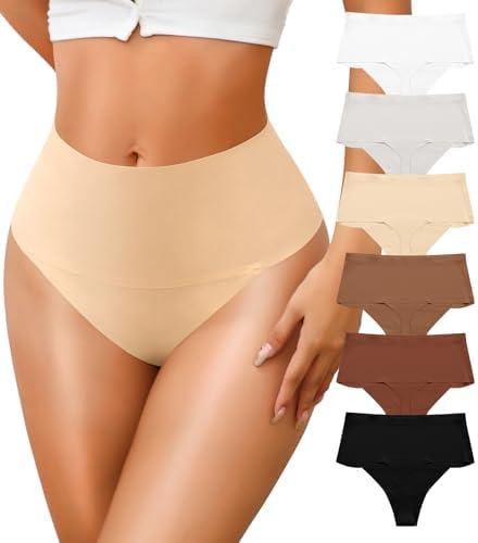 ASIMOON High Waisted Thongs Underwear for Women Seamless Underwear Ladies Soft No Show High Cut Panties 6 Pack XL