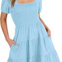 ANRABESS Womens 2026 Summer Casual Dress Square Neck Puff Sleeve Boho Beach Vacation Short Dress XL