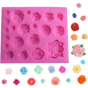 OBTANIM Silicone 21 Cavity Rose Flower Fondant Mold Cake Cupcake Top Decoration Mould for Chocolate Handmade Candy