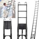 JADDUO 20.3 FT Telescopic Ladder, Aluminium Black Telescoping Ladder with Non-Slip Feet and Stable Hook, Portable Extension Ladder for Household and Outdoor Working, Heavy Duty 330 lbs Max Capacity (Aluinum 20.3FT with Hook,Black)