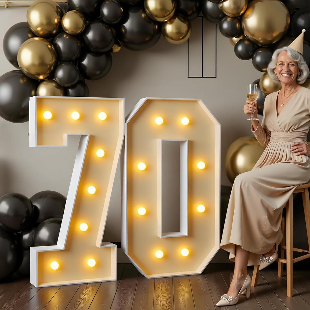 imprsv 3FT Marquee Light Up Numbers, Marquee Numbers 70th Birthday Decorations for Women Men, Large Light Up 70 Birthday Women Foam Board Anniversary Party Decorations Arch Kit (DIY)