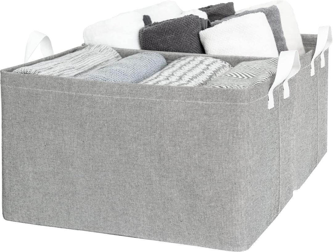 StorageWorks 45L Large Storage Bins for Closet and Shelves, Fabric Organizer Baskets with Handles for Clothes, Towels, Collapsible Storage Basket, Gray, 2-Pack